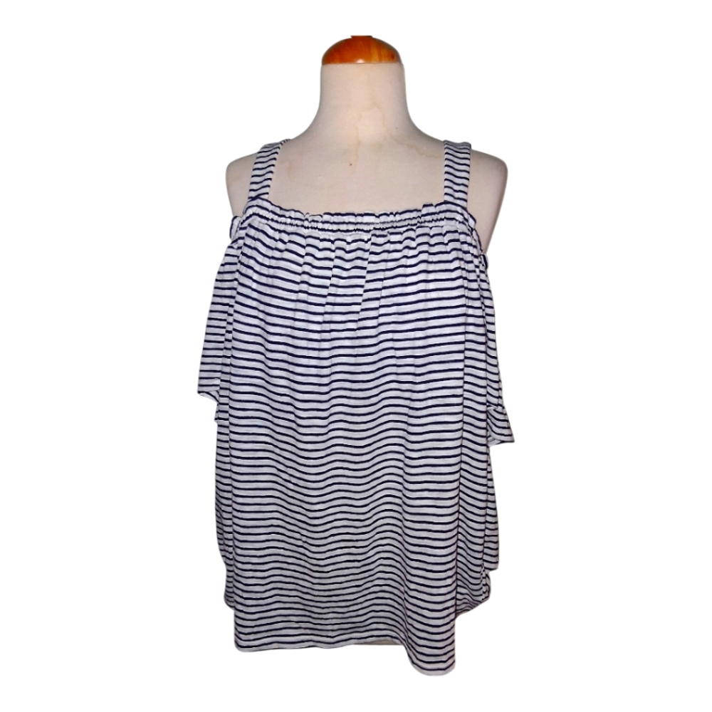 ⚡️Motherhood Nursing Striped Short Sleeve Cold Shoulder Top